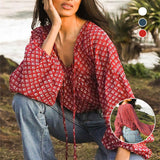 Women's Lantern Long Sleeve Floral Chiffon Shirt Top