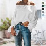 Women Sexy Off Shoulder Lantern Sleeve Solid Color Blouse