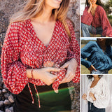 Women's Lantern Long Sleeve Floral Chiffon Shirt Top
