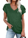 Women's Petal Sleeve Casual T-shirts - Black