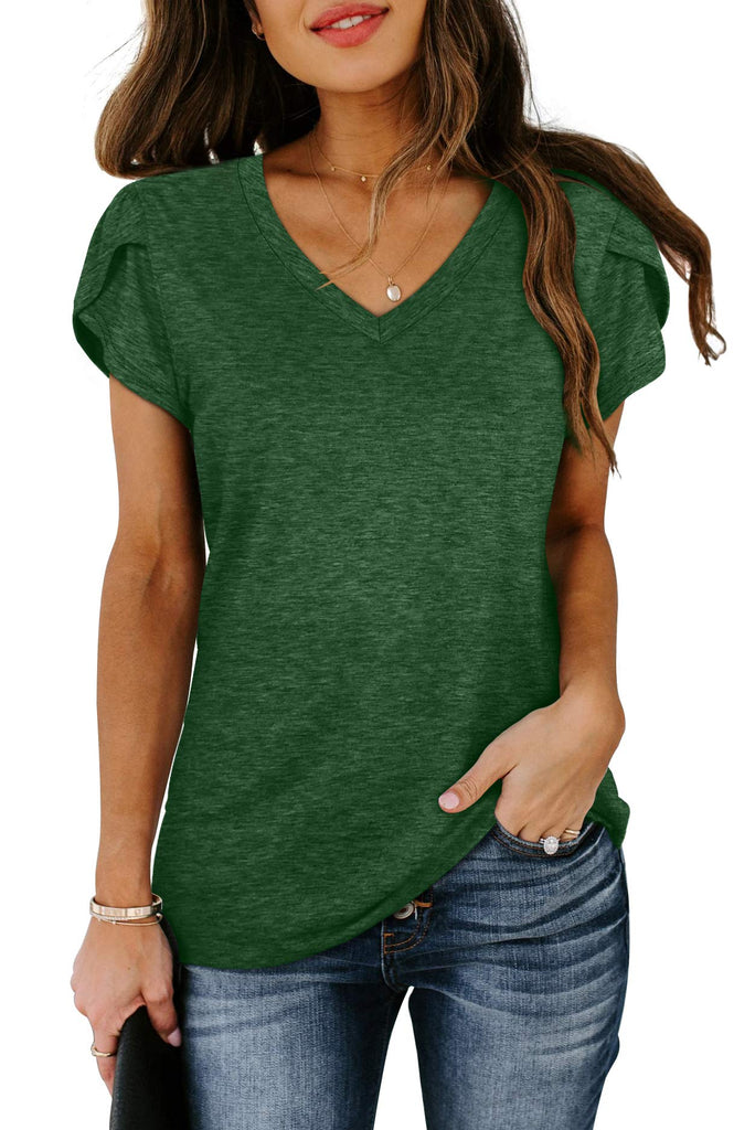 Women's Petal Sleeve Casual T-shirts - Khaki