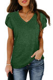 Women's Petal Sleeve Casual T-shirts - Green