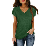 Women's Petal Sleeve Casual T-shirts - Blue