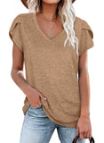 Women's Petal Sleeve Casual T-shirts - Khaki