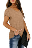Women's Petal Sleeve Casual T-shirts - Khaki