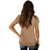 Women's Petal Sleeve Casual T-shirts - Khaki