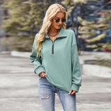 Ladies Patchwork Zipper Lapel Sweatshirt