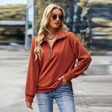 Ladies Patchwork Zipper Lapel Sweatshirt