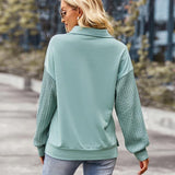 Ladies Patchwork Zipper Lapel Sweatshirt