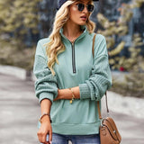 Ladies Patchwork Zipper Lapel Sweatshirt