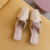 Low Heel Square Toe Mules