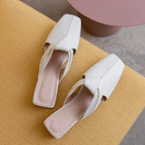 Low Heel Square Toe Mules