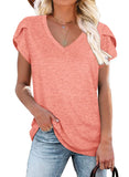 Women's Petal Sleeve Casual T-shirts - Pink