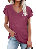 Women's Petal Sleeve Casual T-shirts - Black
