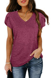 Women's Petal Sleeve Casual T-shirts - Purple