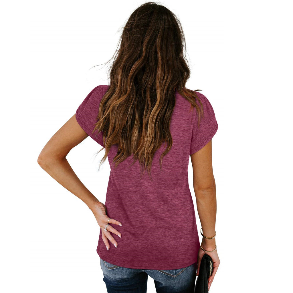 Women's Petal Sleeve Casual T-shirts - Purple
