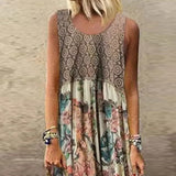 Sleeveless Floral Geometic Print Dress
