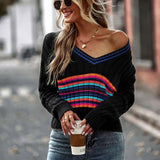 Striped Long Sleeve V-neck Jumpers