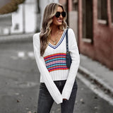 Striped Long Sleeve V-neck Jumpers