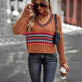 Striped Long Sleeve V-neck Jumpers