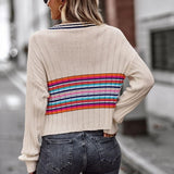 Striped Long Sleeve V-neck Jumpers