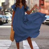 Women Vintage V Neck Maxi Dress