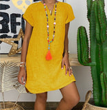 Solid Color Short Sleeve V-Neck Dress
