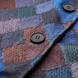 V-neck buttoned irregular contrast printed knit cardigan