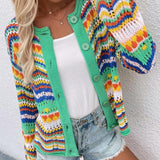 Long Sleeve Rainbow Cut Out Cardigan