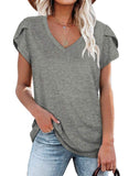 Women's Petal Sleeve Casual T-shirts - Black