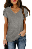 Women's Petal Sleeve Casual T-shirts - Grey