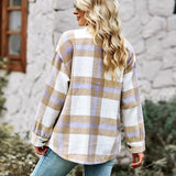 Women's Relaxed Lapel Plaid Coats Outerwear