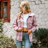 Women's Thick Lapel Button Plaid Blouses