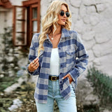 Women's Thick Lapel Button Plaid Blouses