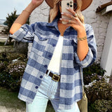 Women's Thick Lapel Button Plaid Blouses