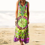 Women's Tie-dye Loose Print Sleeveless Dress