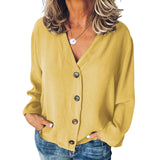 Button V-Neck Chiffon Shirt