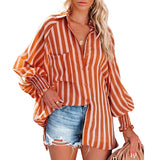 Women's Stripe Solid Color Beach Vacation Sunscreen Midi Shirt Blouse