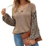 V-Neck Knit Tie-Front Leopard Print Pullover Sweater