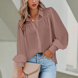 Balloon Sleeve Pleated Stand Collar Loose Shirt