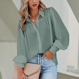 Balloon Sleeve Pleated Stand Collar Loose Shirt