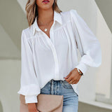 Balloon Sleeve Pleated Stand Collar Loose Shirt