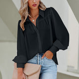 Balloon Sleeve Pleated Stand Collar Loose Shirt