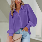 Balloon Sleeve Pleated Stand Collar Loose Shirt