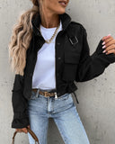 Buckled High Neck Utility Crop Moto Jacket