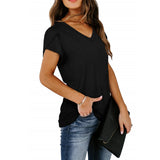 Women's Petal Sleeve Casual T-shirts - Black