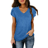 Women's Petal Sleeve Casual T-shirts - Blue