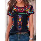 Bohemia Print Round Neck T-shirt