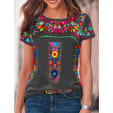 Bohemia Print Round Neck T-shirt