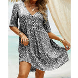 Boho Floral Print Short Sleeve Knee Length Dresses